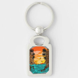 Palm Tree Sunset Key Ring