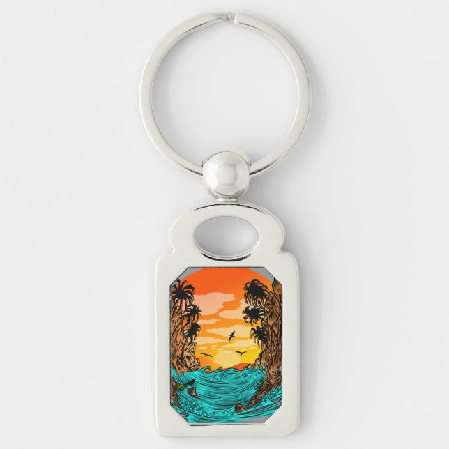 Palm Tree Sunset Key Ring (Front)
