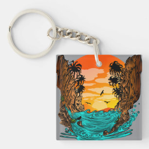 Palm Tree Sunset Key Ring