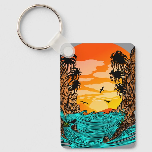 Palm Tree Sunset Key Ring (Front)