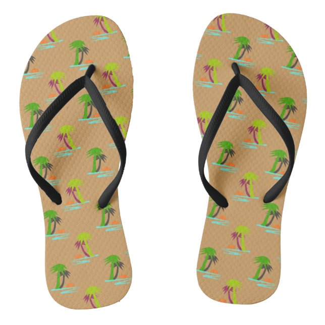 Palm Tree Sunset on Sea Pattern Customisable Thongs (Footbed)