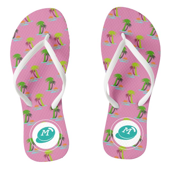Palm Tree Sunset on Sea Pattern Customisable Thongs (Footbed)