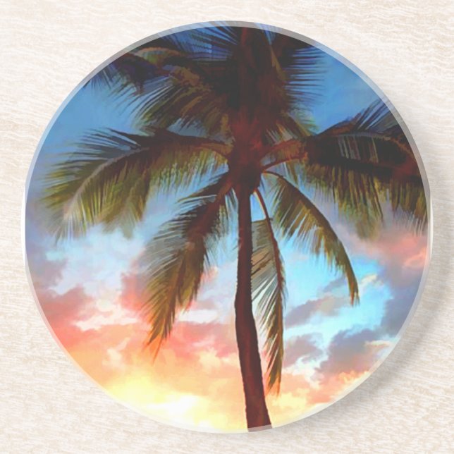 Palm Tree Sunset Stamp Coaster (Front)