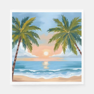 Palm Tree Sunset | Tropical Beach Wedding Napkin