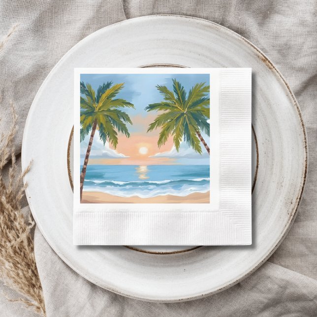 Palm Tree Sunset | Tropical Beach Wedding Napkin (Creator Uploaded)