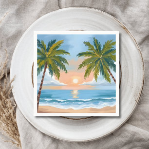 Palm Tree Sunset Tropical Beach Wedding Napkin