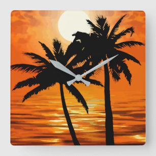 Palm Tree Sunset Tropical Wall Clocks