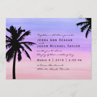 Palm Tree Sunset Watercolor Wedding Invitation