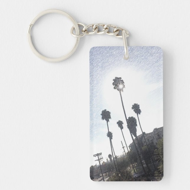 Palm Tree Sunshine Sketch Keychain (Front)