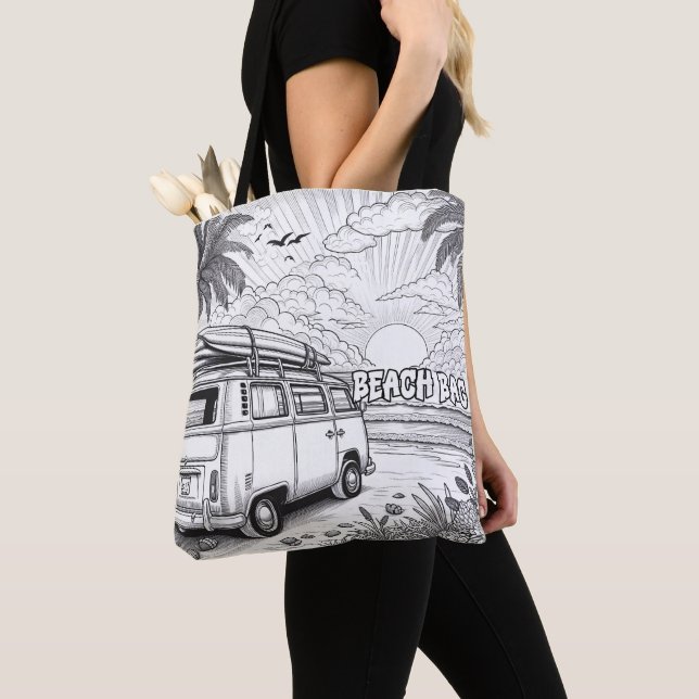Palm Tree Surf Escape Colouring  Tote Bag (Close Up)