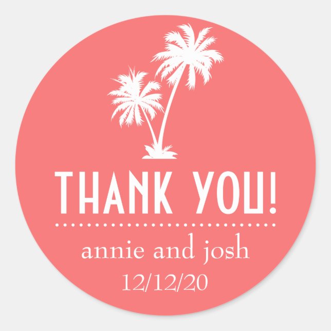 Palm Tree Thank You Labels (Coral) (Front)