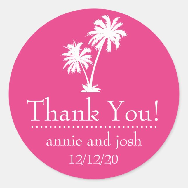 Palm Tree Thank You Labels (Dark Pink) (Front)