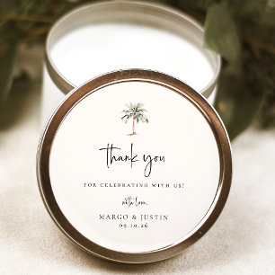 Palm Tree Thank You Wedding Favour Classic Round Sticker