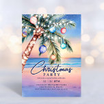 Palm Tree Tropical Beach Christmas Invitation<br><div class="desc">Invite your guests to celebrate the season, island-style! This tropical Christmas party invitation features a dreamy watercolor beach scene at twilight, with a glowing ocean sunset and a festive palm tree decked out in colourful ornaments and string lights. The early evening sky twinkles with stars, capturing the magic of a...</div>
