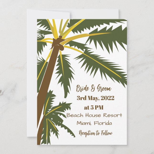 Palm Tree Tropical Beach Destination Wedding Invitation (Front)