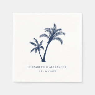 Palm Tree Tropical Beach Navy Blue Wedding Napkin