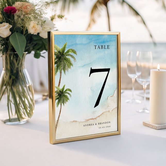 Palm Tree Tropical Beach Wedding Table Number    (Creator Uploaded)