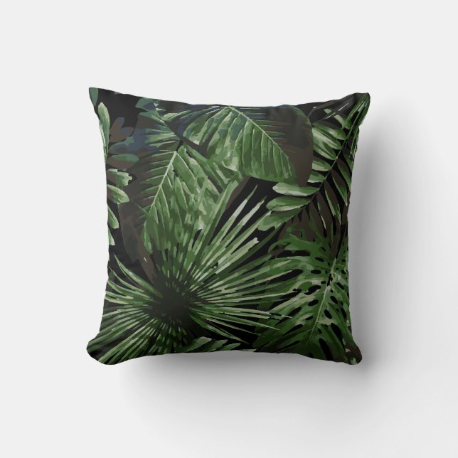 Palm Tree Tropical Cushion Black (Front)