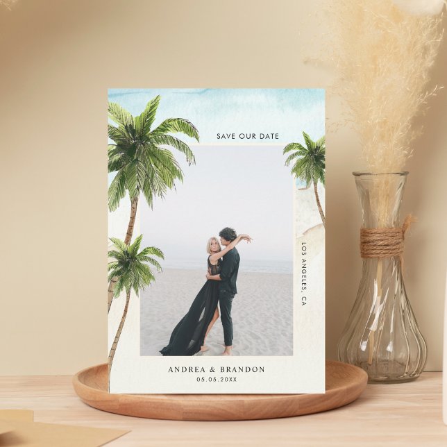Palm Tree Tropical Destination Ocean Beach Wedding Save The Date (Creator Uploaded)