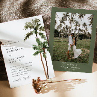 Palm Tree Tropical Destination Photo Back Wedding  Invitation