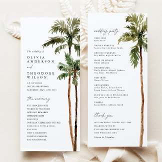 Palm Tree Tropical Destination Wedding Ceremony Program