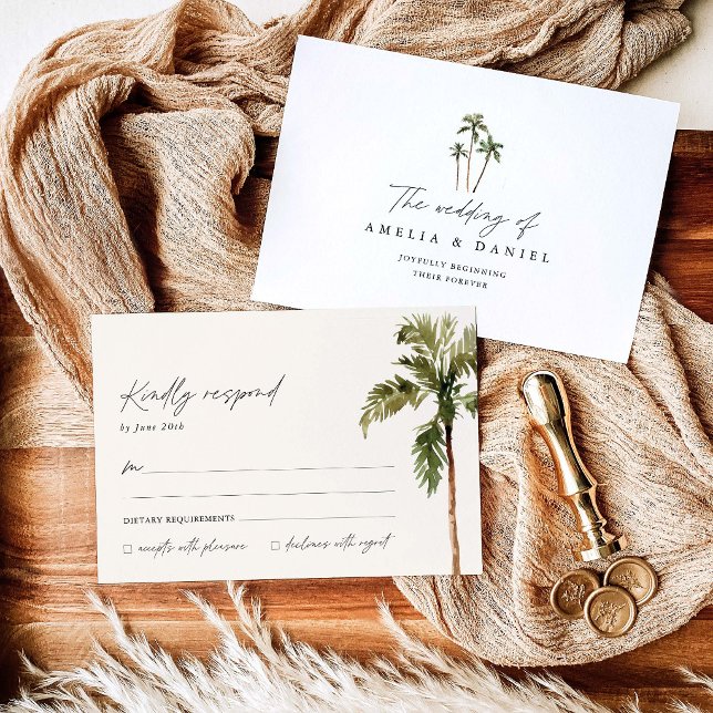 Palm Tree Tropical Destination Wedding RSVP Card (Palm Tree Wedding RSVP Card tropical destination respond card wedding stationery)