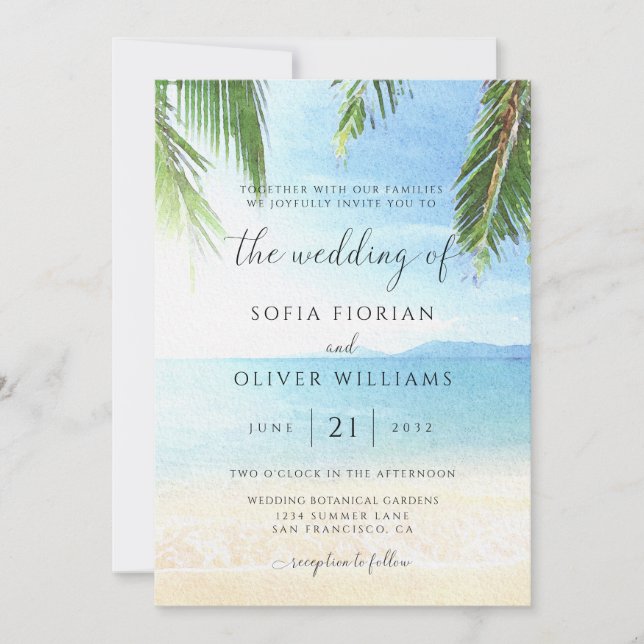 Palm Tree Tropical Island Beach Wedding Invitation (Front)