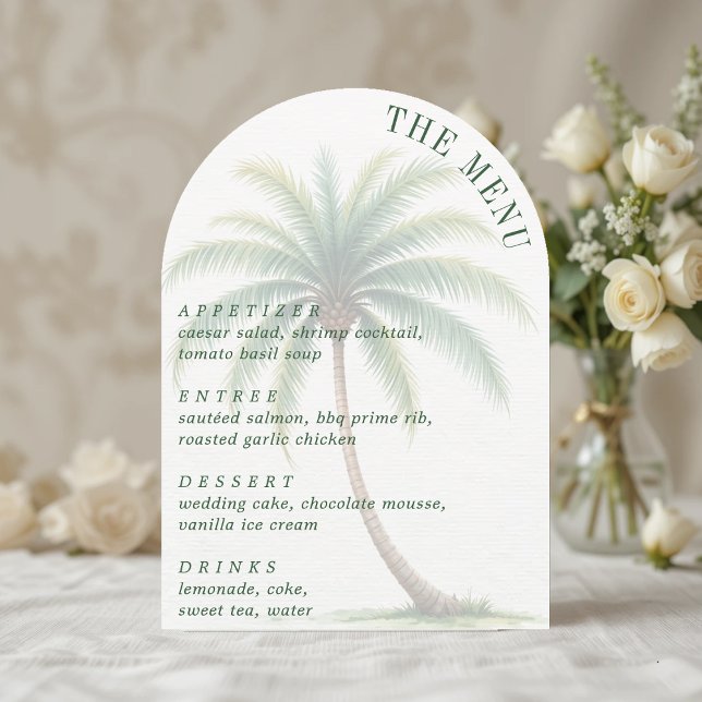 Palm Tree Tropical Island Watercolor Arched Menu Invitation (Palm Tree Tropical Island Watercolor Arched Menu Invitation
)