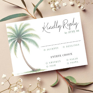 Palm Tree Tropical Island Watercolor Green Wedding RSVP Card