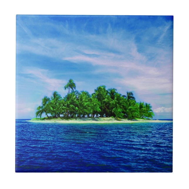 Palm Tree Tropical Isle Ceramic Tile (Front)