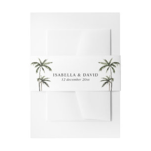 Palm Tree Tropical Minimal Green Wedding Invitation Belly Band