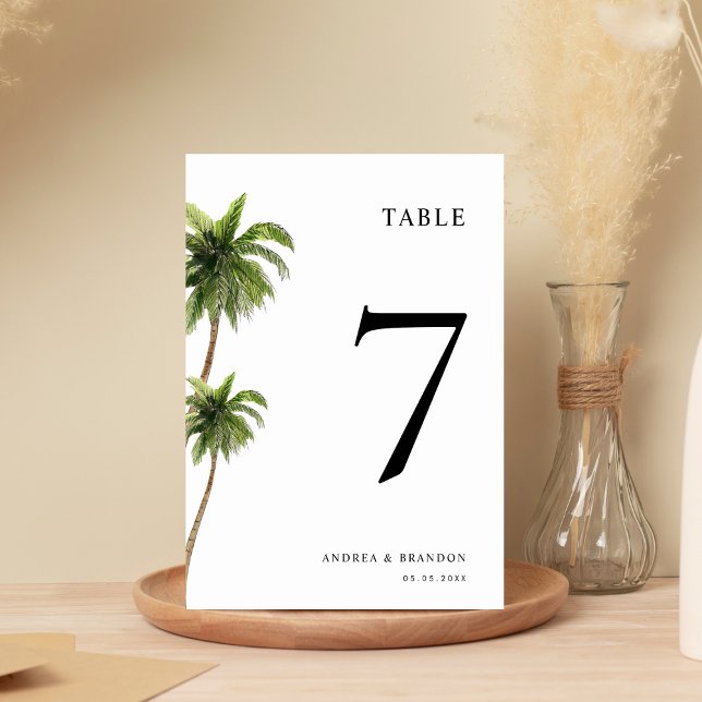 Palm Tree Tropical Minimal Wedding Table Number    (Creator Uploaded)