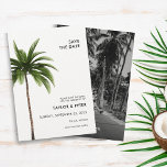 Palm Tree Tropical Photo Wedding Save the Date Invitation<br><div class="desc">Introducing our beautiful minimalist palm tree wedding save the date, perfect for couples looking to set the tone for their tropical or destination wedding. The simple yet stylish design features a serene palm tree silhouette, evoking the calm and peaceful ambiance of a tropical paradise. Our save the date is printed...</div>