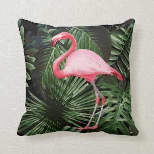 Palm Tree Tropical Pink Flamingo Cushion Black