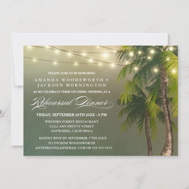 Palm Tree Tropical Rehearsal Dinner Invitations (Front)