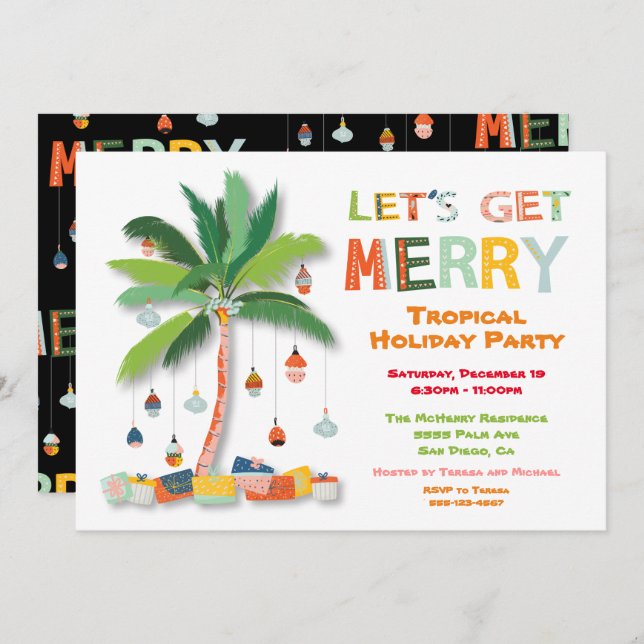 Palm Tree Tropical Retro Holiday Party Invitation (Front/Back)