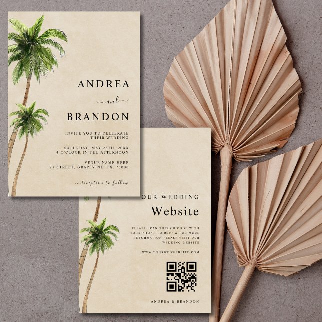Palm Tree Tropical Sand Beach Wedding All in One Invitation (Creator Uploaded)