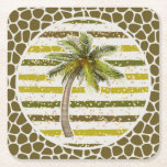 Palm Tree Tropical Square Paper Coaster<br><div class="desc">Chic tropical palm tree on stripes and animal print spots paper coasters are perfect for your own home or give as a gift. MATCHING paper plates,  napkins and more  our store.</div>