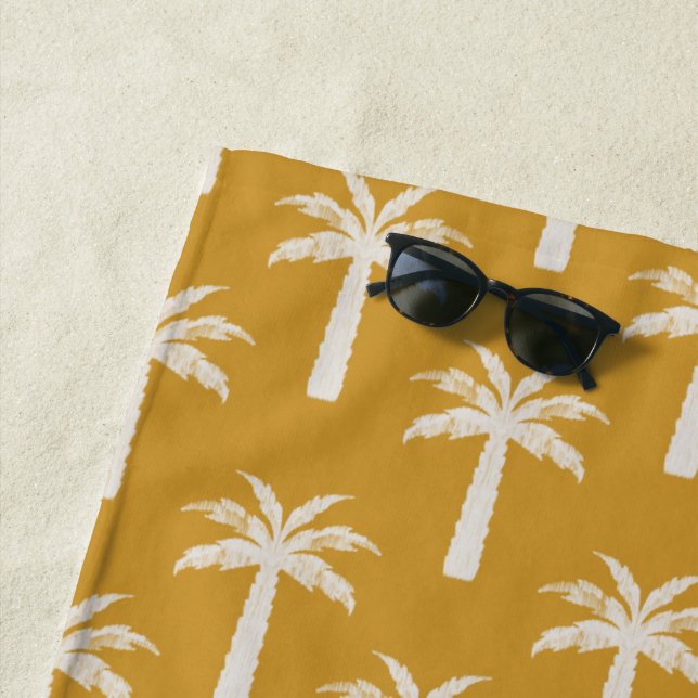 Palm tree tropical summer botanical mustard modern beach towel (In Situ)