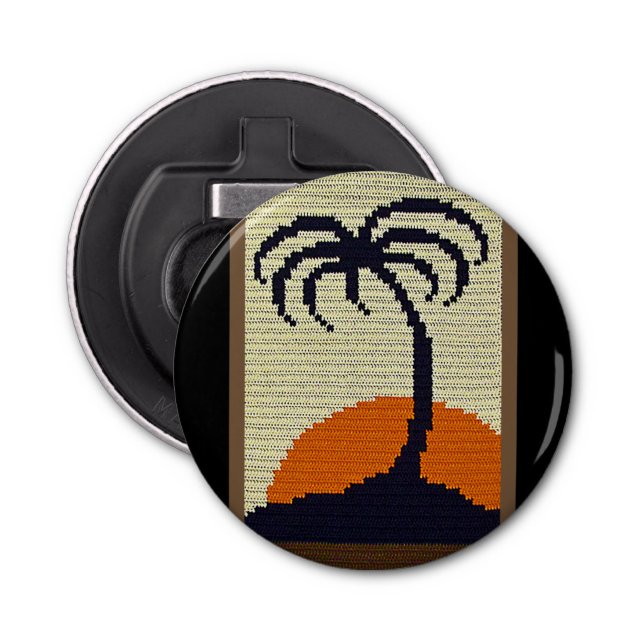 Palm Tree Tropical Sun Natural Crochet Print Bottle Opener (Front)