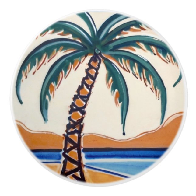Palm Tree tropical vacation beach house decor Ceramic Knob (Front)