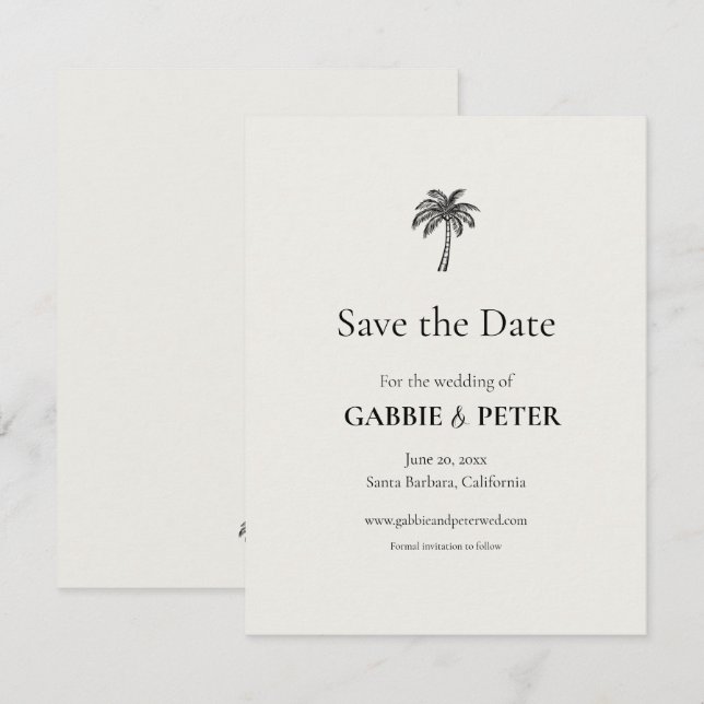 Palm Tree Typography Clean Elegant Save the Date Invitation (Front/Back)