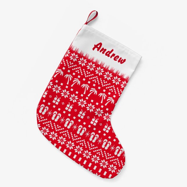 Palm Tree Ugly Sweater Style  Small Christmas Stocking (Front (Hanging))