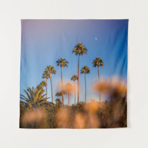 Palm tree under blue sky tapestry