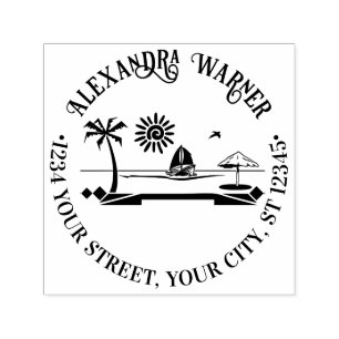 Palm Tree Vacation Seashore Beach Name Address Self-inking Stamp