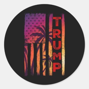 Palm Tree Vintage Distressed American Flag At Suns Classic Round Sticker