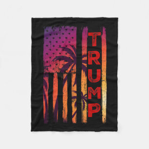 Palm Tree Vintage Distressed American Flag At Suns Fleece Blanket