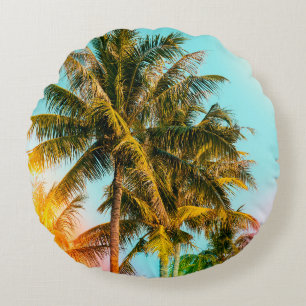 Palm tree - vintage effect style pictures and ligh round cushion