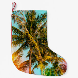 Palm tree - vintage effect style pictures and ligh small christmas stocking