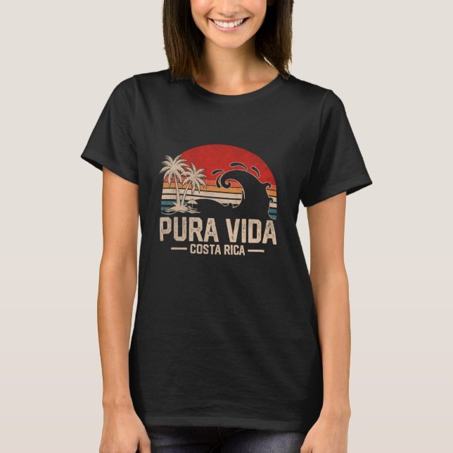 Palm Tree Vintage Family Vacation Costa Rica Pura  T-Shirt (Front)